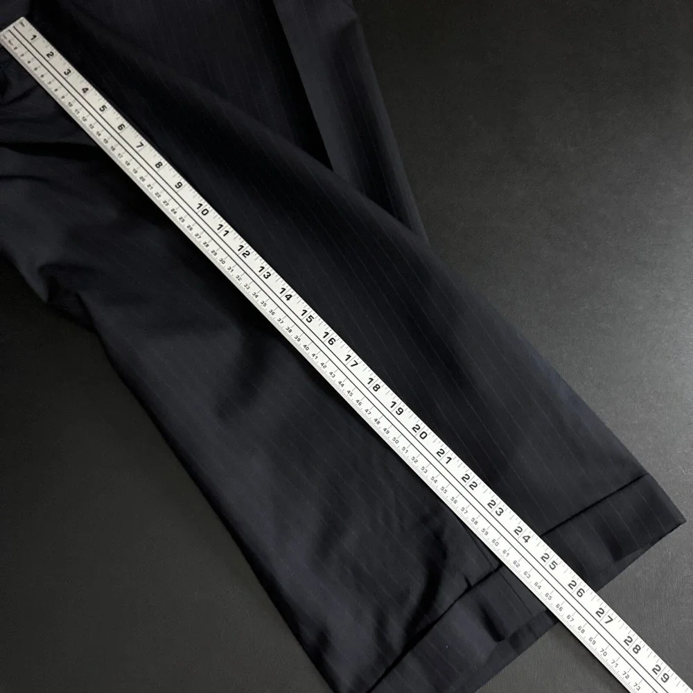 Royal Classic Suit Mens 60S 58W‎ Navy Blue Pinstripe Pleated Cuffed Wool Blend
